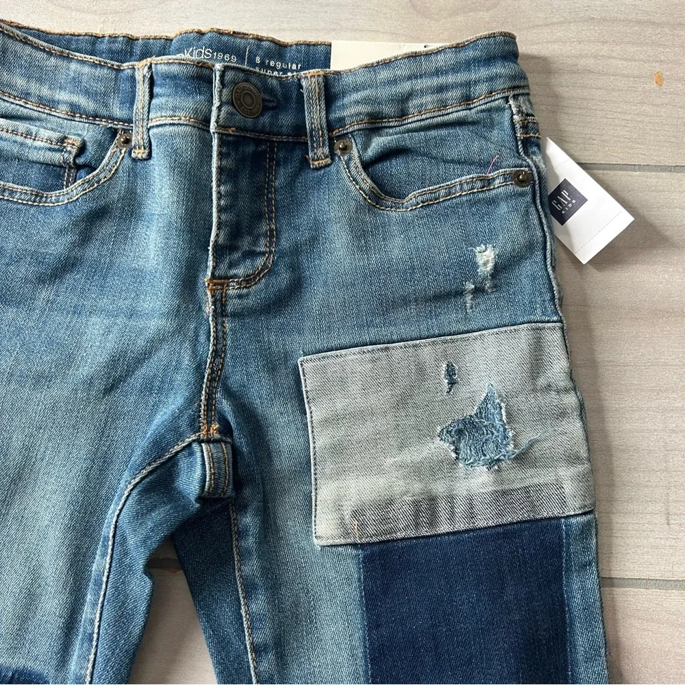 NWT Gap Kids High Stretch Super Skinny Adjustable Waist Denim Patchwork Jeans